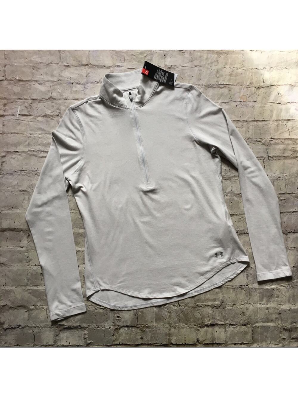 NEW Under Armour Fitted Golf Pullover in Striped Cream